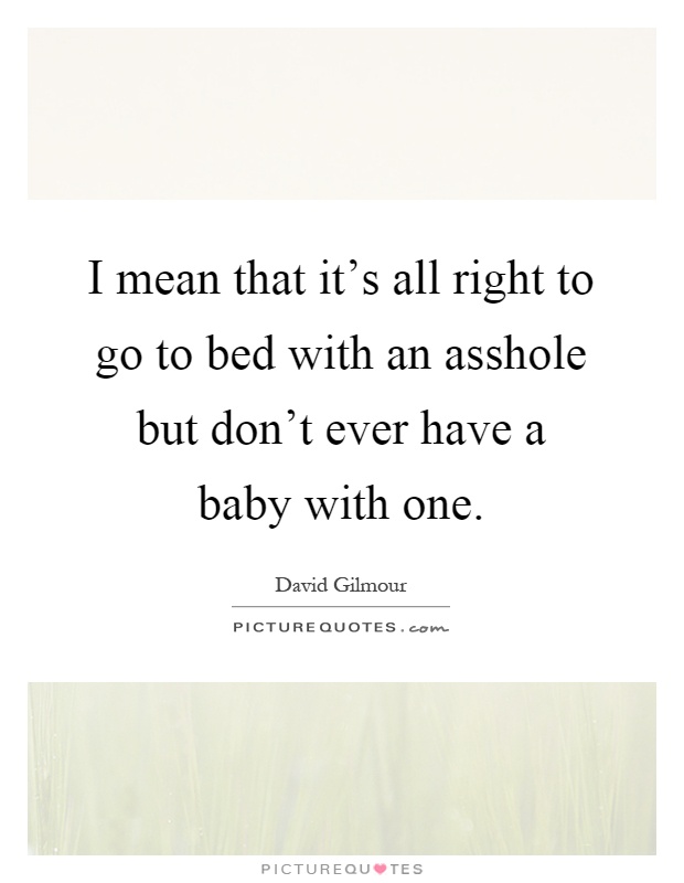 I mean that it's all right to go to bed with an asshole but don't ever have a baby with one Picture Quote #1