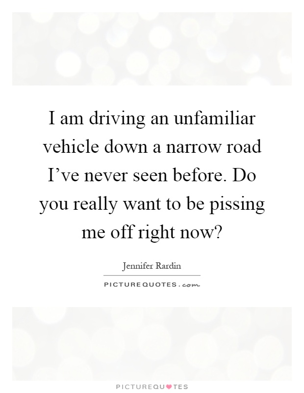 I am driving an unfamiliar vehicle down a narrow road I've never seen before. Do you really want to be pissing me off right now? Picture Quote #1