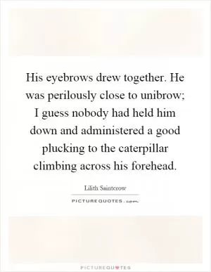 His eyebrows drew together. He was perilously close to unibrow; I guess nobody had held him down and administered a good plucking to the caterpillar climbing across his forehead Picture Quote #1
