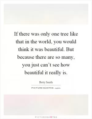 If there was only one tree like that in the world, you would think it was beautiful. But because there are so many, you just can’t see how beautiful it really is Picture Quote #1