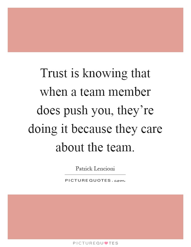 Trust is knowing that when a team member does push you, they're doing it because they care about the team Picture Quote #1