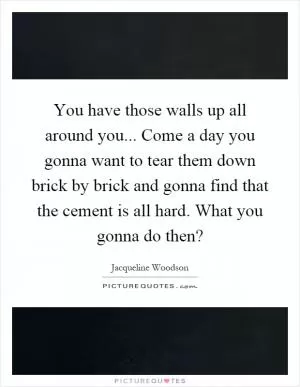 You have those walls up all around you... Come a day you gonna want to tear them down brick by brick and gonna find that the cement is all hard. What you gonna do then? Picture Quote #1