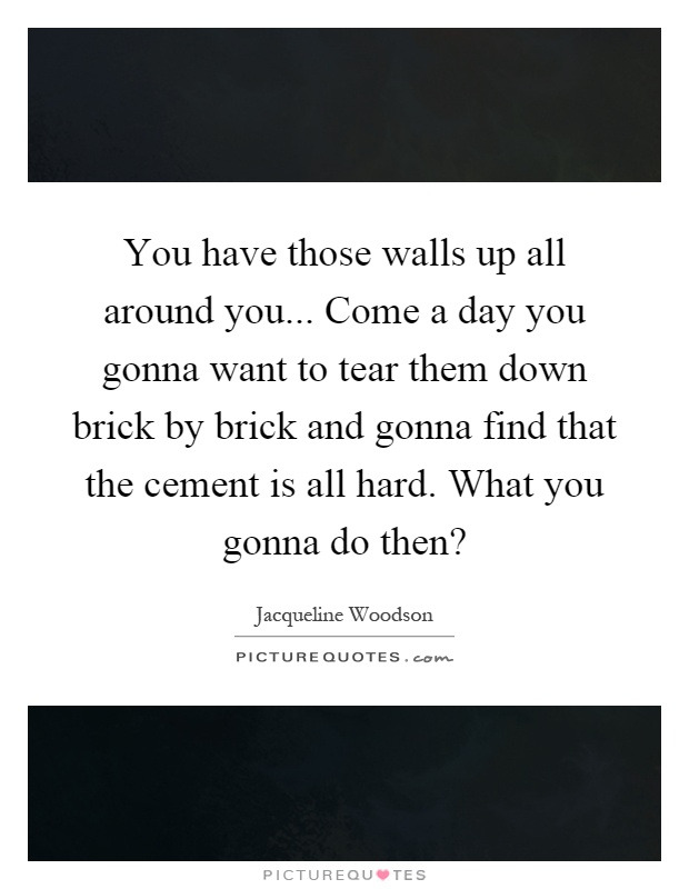 You have those walls up all around you... Come a day you gonna want to tear them down brick by brick and gonna find that the cement is all hard. What you gonna do then? Picture Quote #1