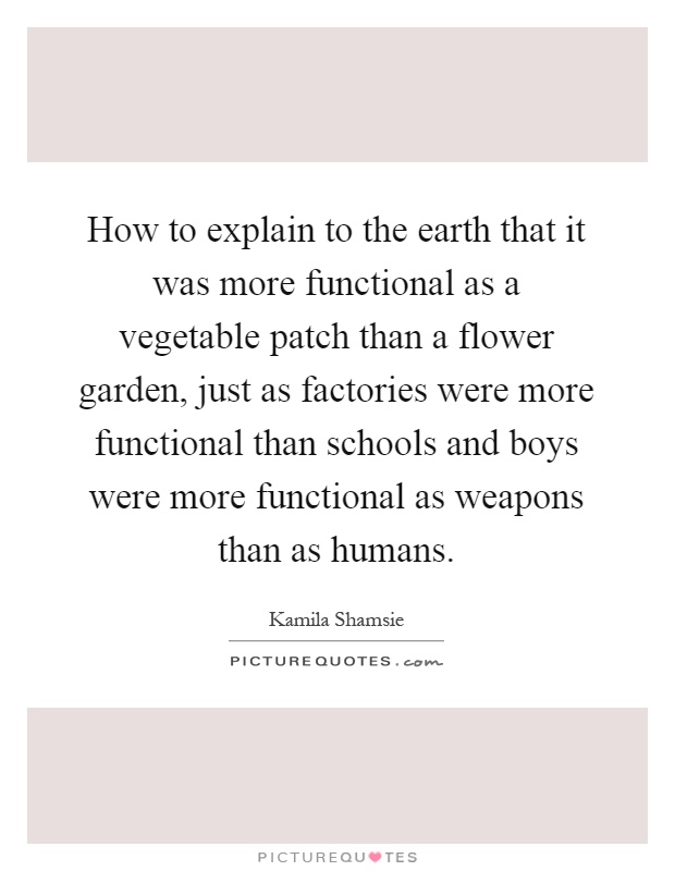 How to explain to the earth that it was more functional as a vegetable patch than a flower garden, just as factories were more functional than schools and boys were more functional as weapons than as humans Picture Quote #1