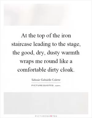 At the top of the iron staircase leading to the stage, the good, dry, dusty warmth wraps me round like a comfortable dirty cloak Picture Quote #1