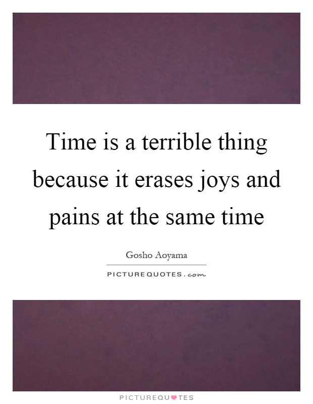 Time is a terrible thing because it erases joys and pains at the same time Picture Quote #1