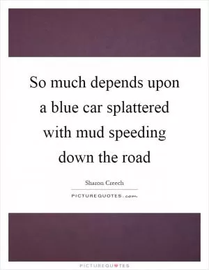 So much depends upon a blue car splattered with mud speeding down the road Picture Quote #1