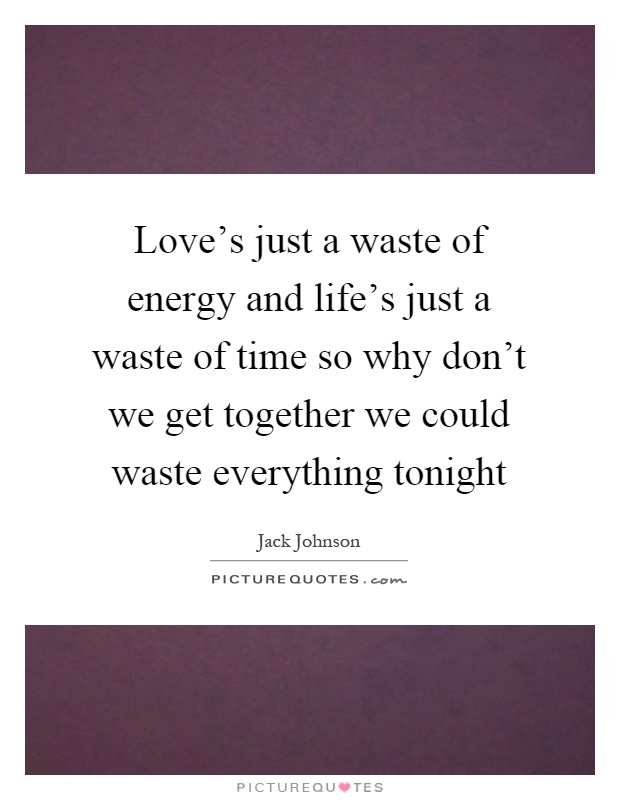 Love's just a waste of energy and life's just a waste of time so why don't we get together we could waste everything tonight Picture Quote #1
