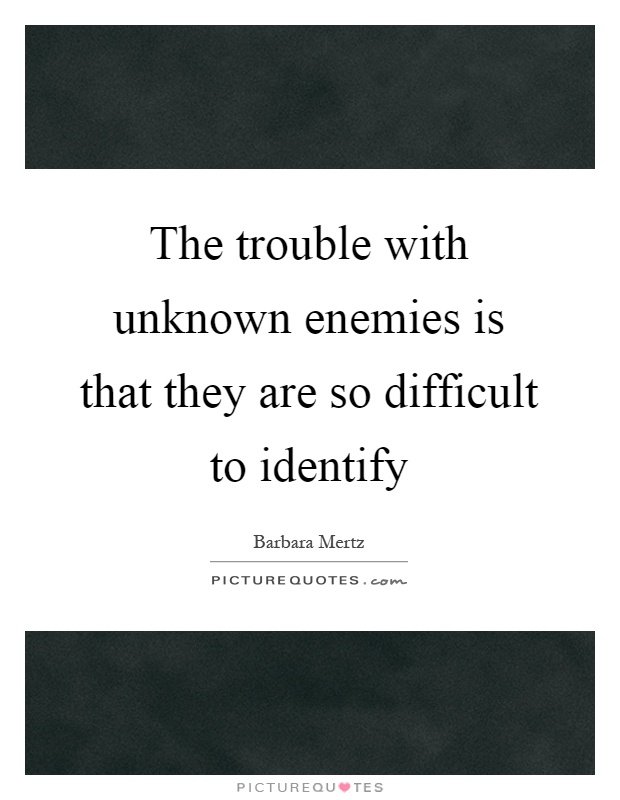 The trouble with unknown enemies is that they are so difficult to identify Picture Quote #1
