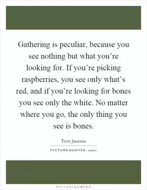 Gathering is peculiar, because you see nothing but what you’re looking for. If you’re picking raspberries, you see only what’s red, and if you’re looking for bones you see only the white. No matter where you go, the only thing you see is bones Picture Quote #1
