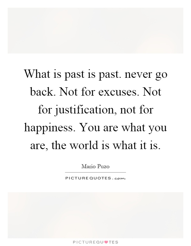 What is past is past. never go back. Not for excuses. Not for justification, not for happiness. You are what you are, the world is what it is Picture Quote #1