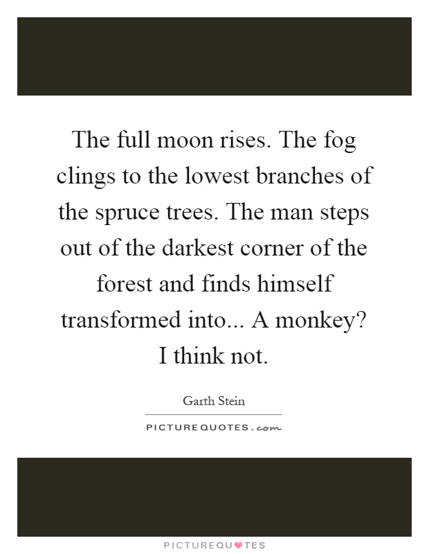 The full moon rises. The fog clings to the lowest branches of the spruce trees. The man steps out of the darkest corner of the forest and finds himself transformed into... A monkey? I think not Picture Quote #1