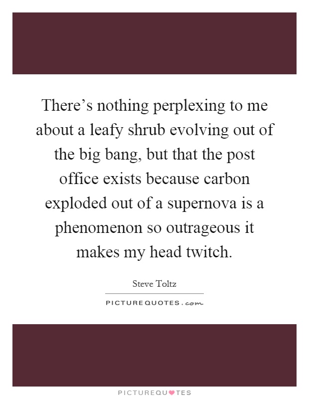 There's nothing perplexing to me about a leafy shrub evolving out of the big bang, but that the post office exists because carbon exploded out of a supernova is a phenomenon so outrageous it makes my head twitch Picture Quote #1