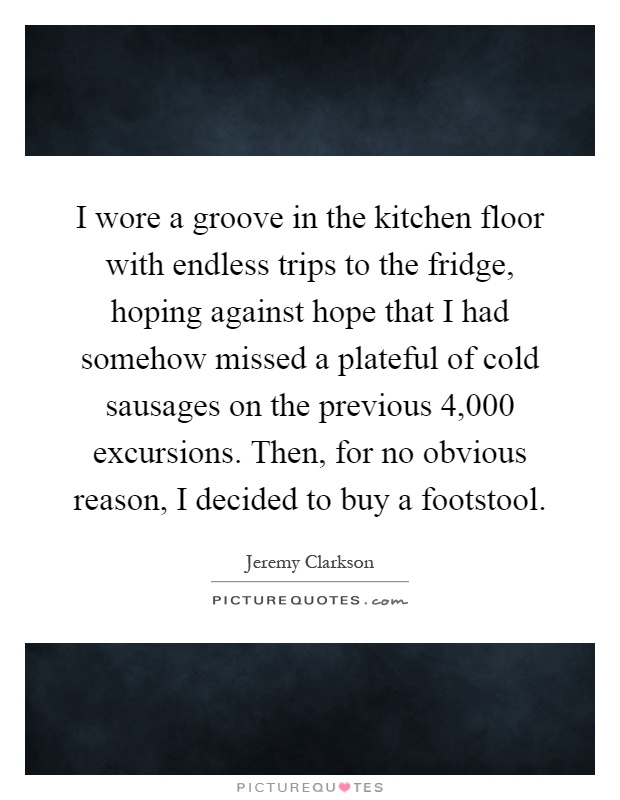 I wore a groove in the kitchen floor with endless trips to the fridge, hoping against hope that I had somehow missed a plateful of cold sausages on the previous 4,000 excursions. Then, for no obvious reason, I decided to buy a footstool Picture Quote #1