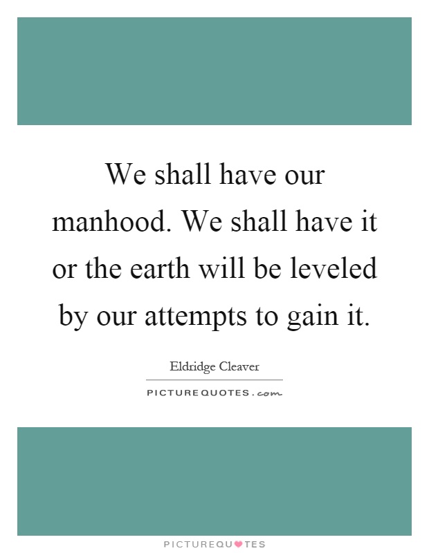 We shall have our manhood. We shall have it or the earth will be leveled by our attempts to gain it Picture Quote #1