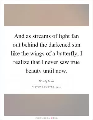 And as streams of light fan out behind the darkened sun like the wings of a butterfly, I realize that I never saw true beauty until now Picture Quote #1