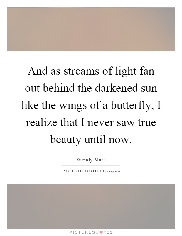 And as streams of light fan out behind the darkened sun like the wings of a butterfly, I realize that I never saw true beauty until now Picture Quote #1