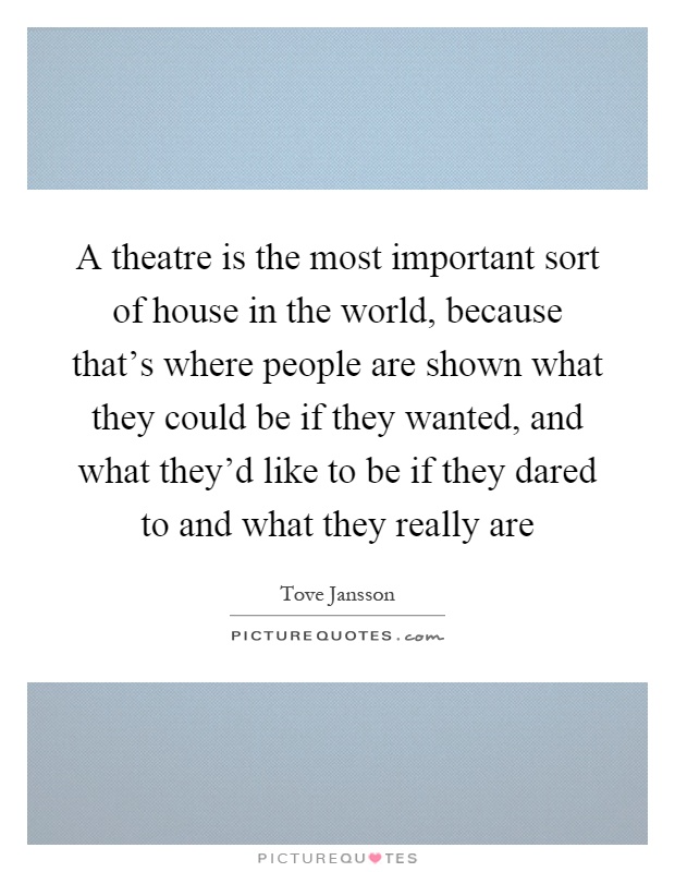 A theatre is the most important sort of house in the world, because that's where people are shown what they could be if they wanted, and what they'd like to be if they dared to and what they really are Picture Quote #1