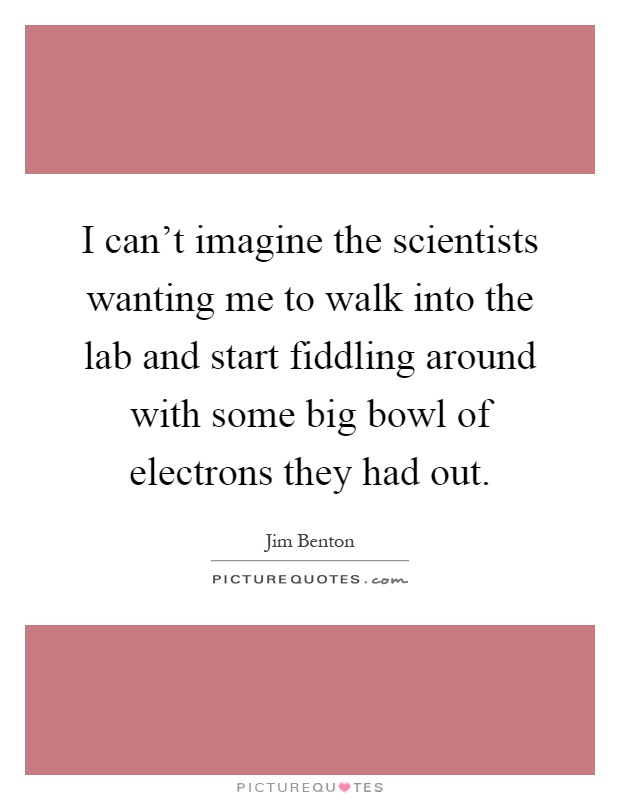 I can't imagine the scientists wanting me to walk into the lab and start fiddling around with some big bowl of electrons they had out Picture Quote #1