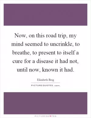 Now, on this road trip, my mind seemed to uncrinkle, to breathe, to present to itself a cure for a disease it had not, until now, known it had Picture Quote #1