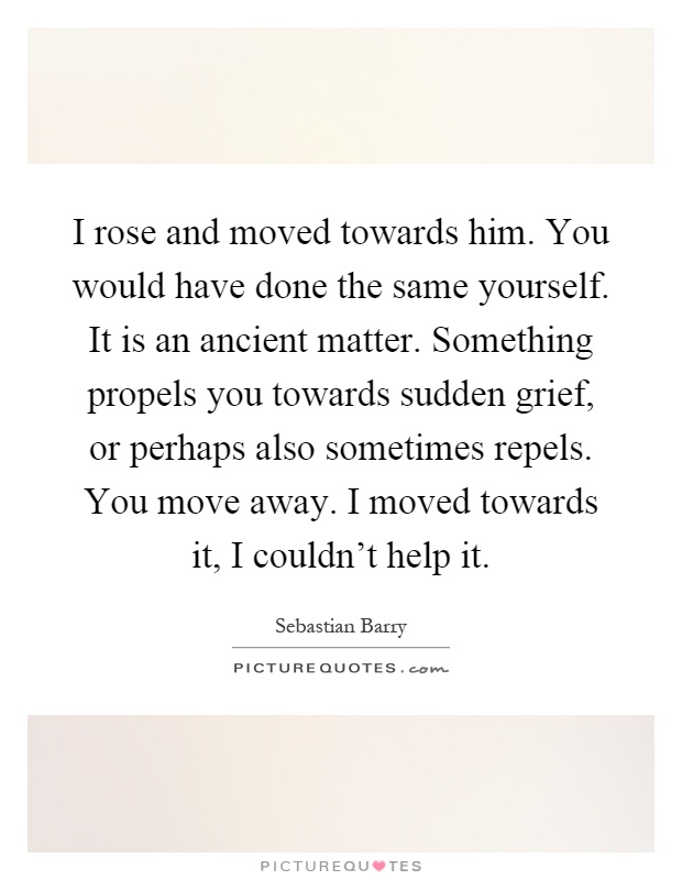 I rose and moved towards him. You would have done the same yourself. It is an ancient matter. Something propels you towards sudden grief, or perhaps also sometimes repels. You move away. I moved towards it, I couldn't help it Picture Quote #1