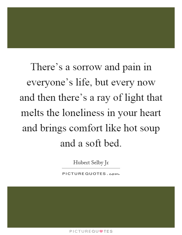 There's a sorrow and pain in everyone's life, but every now and then there's a ray of light that melts the loneliness in your heart and brings comfort like hot soup and a soft bed Picture Quote #1
