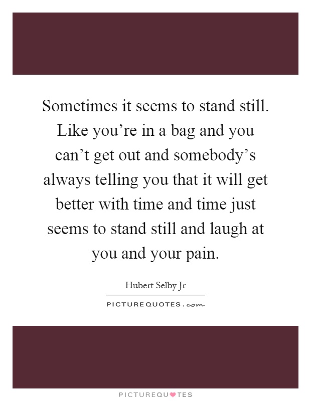 Sometimes it seems to stand still. Like you're in a bag and you can't get out and somebody's always telling you that it will get better with time and time just seems to stand still and laugh at you and your pain Picture Quote #1