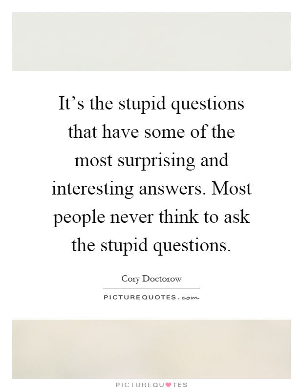 It's the stupid questions that have some of the most surprising and interesting answers. Most people never think to ask the stupid questions Picture Quote #1