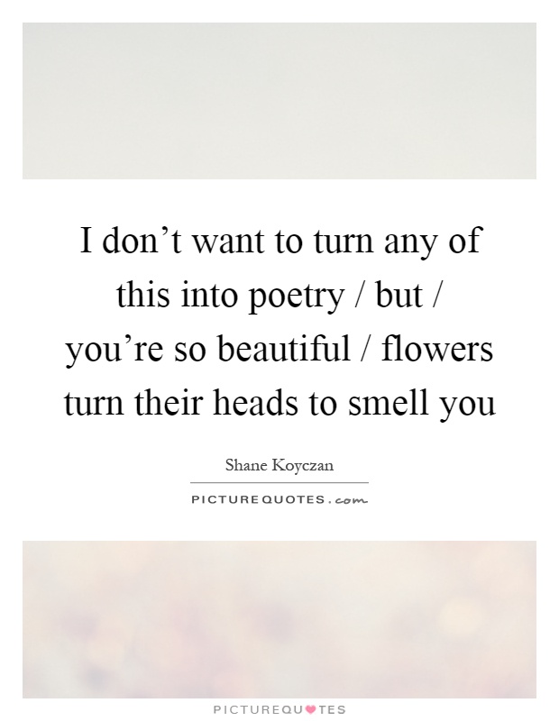 I don't want to turn any of this into poetry / but / you're so beautiful / flowers turn their heads to smell you Picture Quote #1