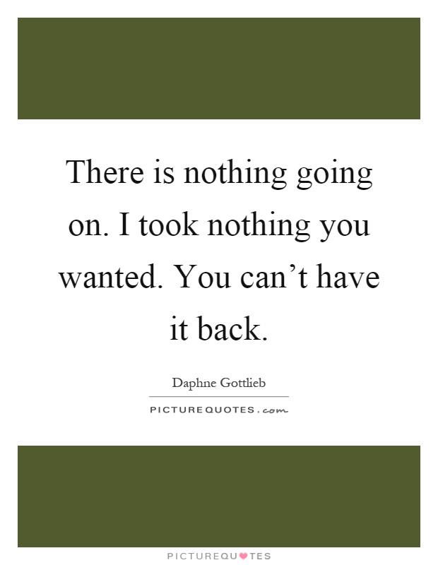 There is nothing going on. I took nothing you wanted. You can't have it back Picture Quote #1