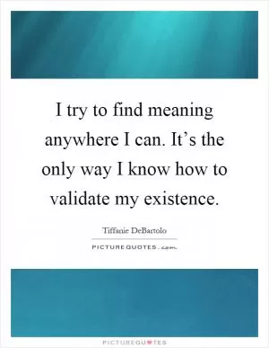 I try to find meaning anywhere I can. It’s the only way I know how to validate my existence Picture Quote #1