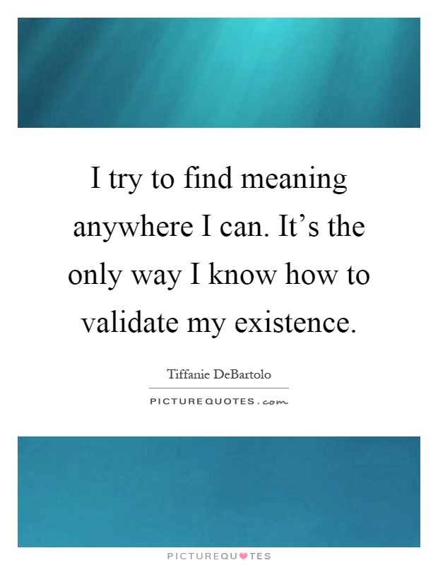 I try to find meaning anywhere I can. It's the only way I know how to validate my existence Picture Quote #1