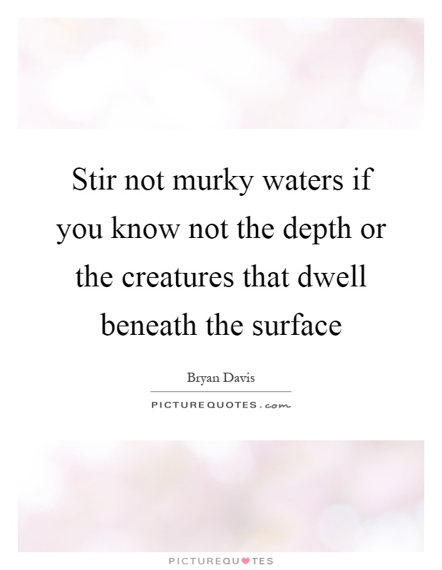 Stir not murky waters if you know not the depth or the creatures that dwell beneath the surface Picture Quote #1