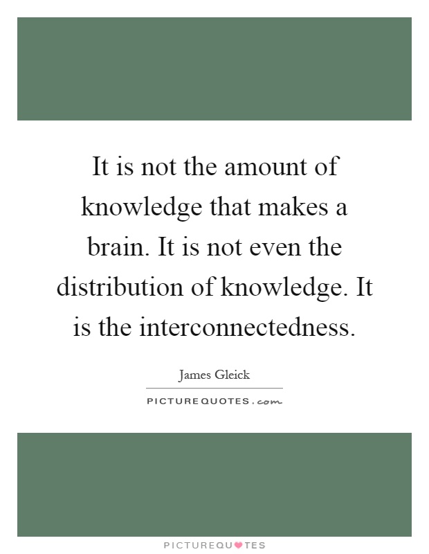 It is not the amount of knowledge that makes a brain. It is not even the distribution of knowledge. It is the interconnectedness Picture Quote #1