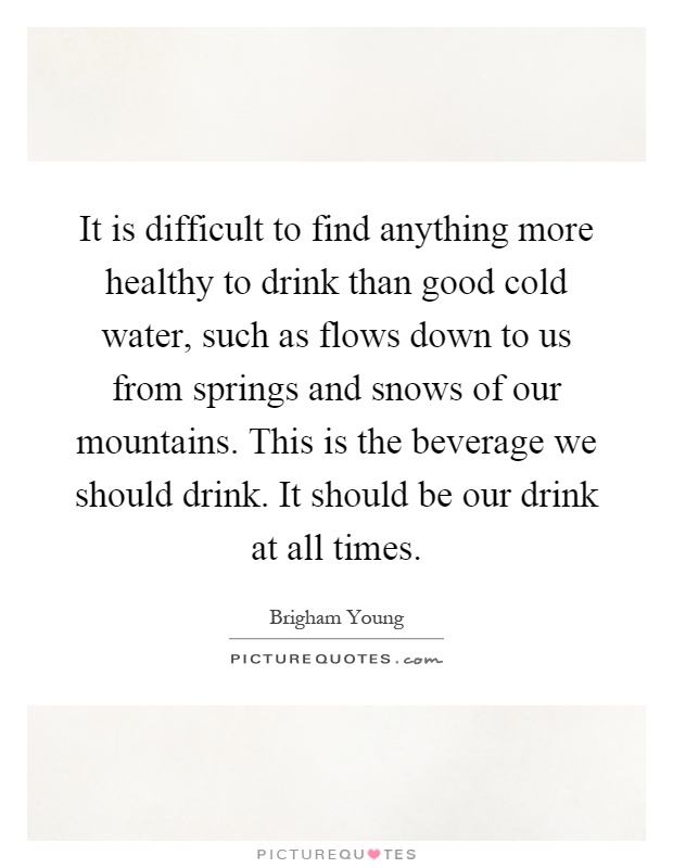 It is difficult to find anything more healthy to drink than good cold water, such as flows down to us from springs and snows of our mountains. This is the beverage we should drink. It should be our drink at all times Picture Quote #1