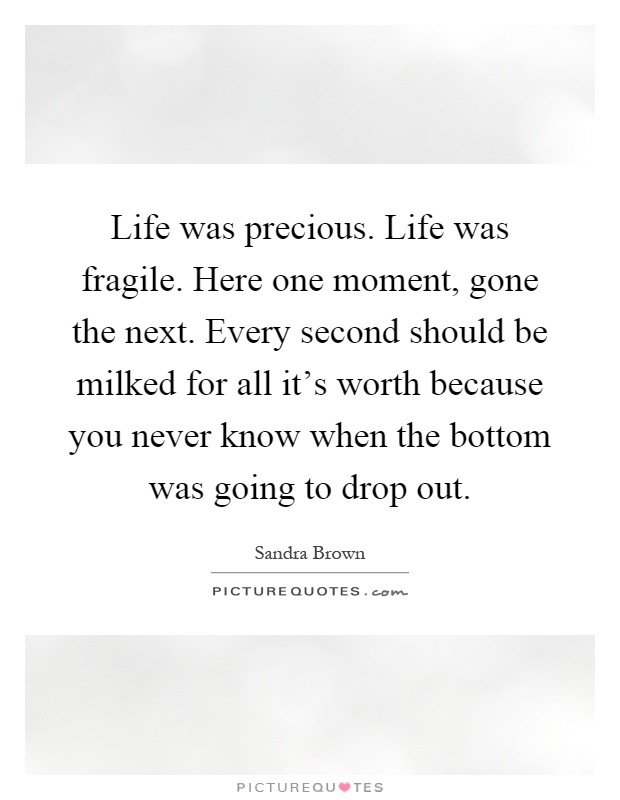 Life was precious. Life was fragile. Here one moment, gone the next. Every second should be milked for all it's worth because you never know when the bottom was going to drop out Picture Quote #1