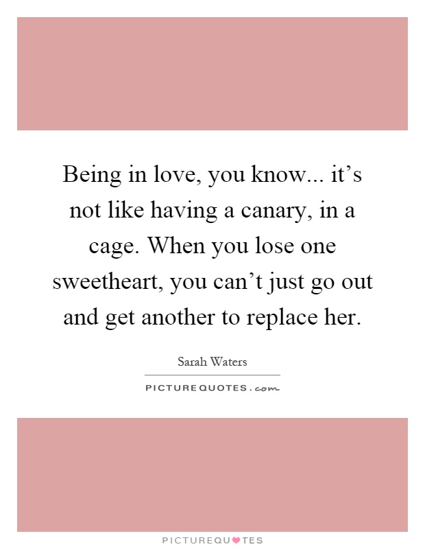 Being in love, you know... it's not like having a canary, in a cage. When you lose one sweetheart, you can't just go out and get another to replace her Picture Quote #1