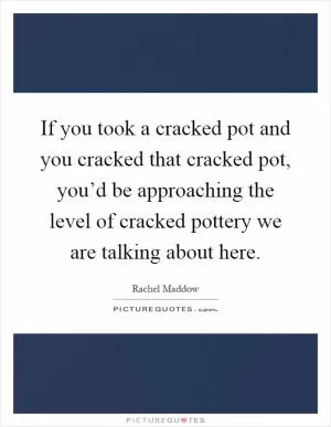 If you took a cracked pot and you cracked that cracked pot, you’d be approaching the level of cracked pottery we are talking about here Picture Quote #1