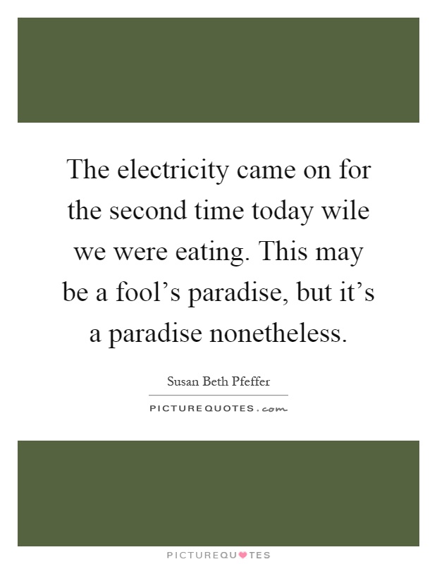 The electricity came on for the second time today wile we were eating. This may be a fool's paradise, but it's a paradise nonetheless Picture Quote #1