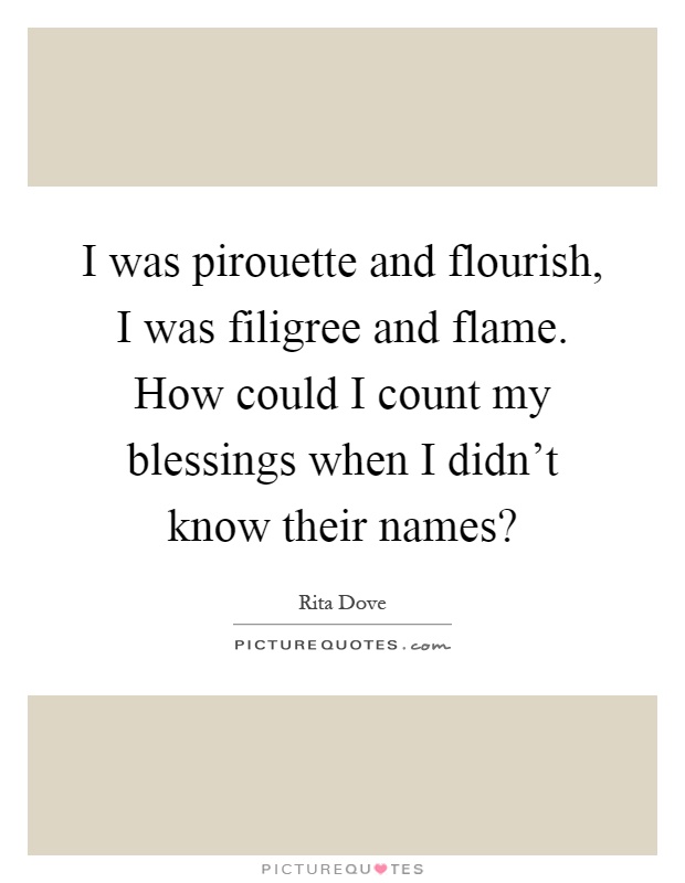 I was pirouette and flourish, I was filigree and flame. How could I count my blessings when I didn't know their names? Picture Quote #1