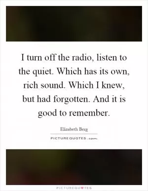 I turn off the radio, listen to the quiet. Which has its own, rich sound. Which I knew, but had forgotten. And it is good to remember Picture Quote #1