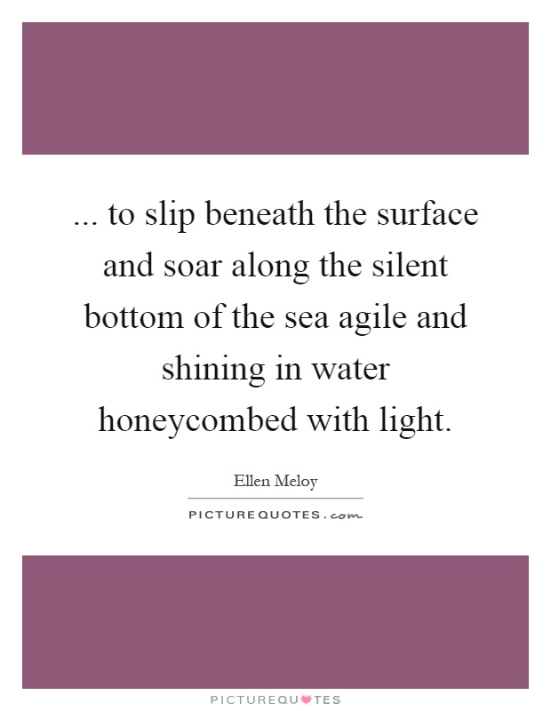 ... to slip beneath the surface and soar along the silent bottom of the sea agile and shining in water honeycombed with light Picture Quote #1