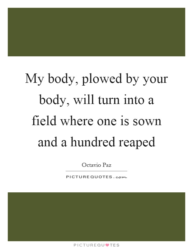 My body, plowed by your body, will turn into a field where one is sown and a hundred reaped Picture Quote #1