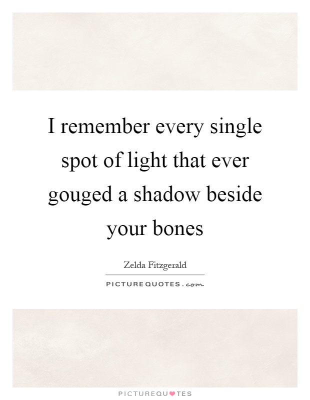 I remember every single spot of light that ever gouged a shadow beside your bones Picture Quote #1