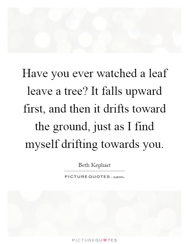 Have you ever watched a leaf leave a tree? It falls upward first, and then it drifts toward the ground, just as I find myself drifting towards you Picture Quote #1