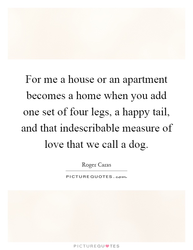For me a house or an apartment becomes a home when you add one set of four legs, a happy tail, and that indescribable measure of love that we call a dog Picture Quote #1