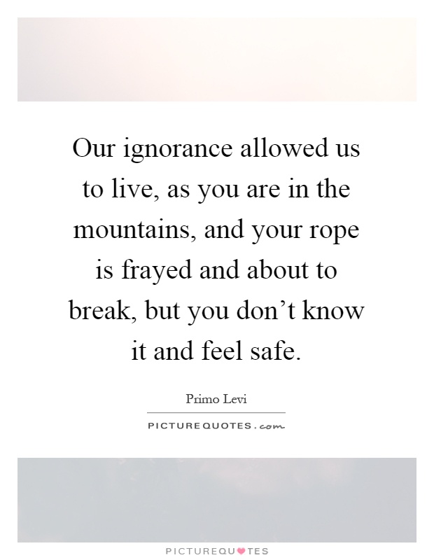 Our ignorance allowed us to live, as you are in the mountains, and your rope is frayed and about to break, but you don't know it and feel safe Picture Quote #1