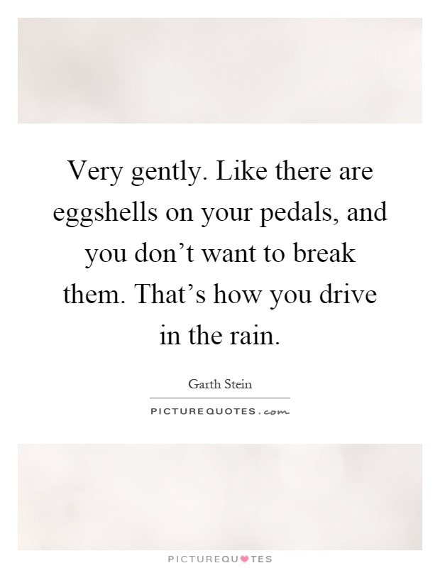 Very gently. Like there are eggshells on your pedals, and you don't want to break them. That's how you drive in the rain Picture Quote #1