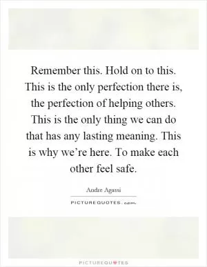 Remember this. Hold on to this. This is the only perfection there is, the perfection of helping others. This is the only thing we can do that has any lasting meaning. This is why we’re here. To make each other feel safe Picture Quote #1