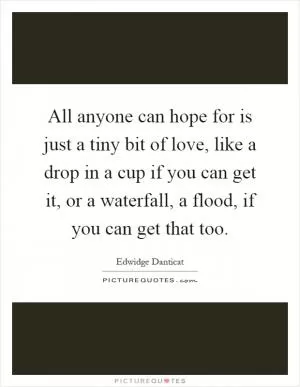All anyone can hope for is just a tiny bit of love, like a drop in a cup if you can get it, or a waterfall, a flood, if you can get that too Picture Quote #1